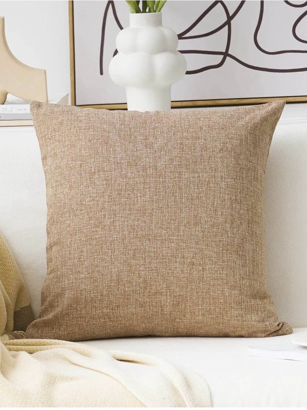 Set of 4! Neutral Tan Linen Throw Pillow Cover - Picture 2 of 3